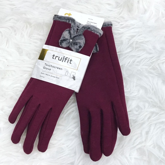 Tru|Fit Accessories - [Tru|Fit] NWT Maroon Fur Bow Touchscreen Gloves
